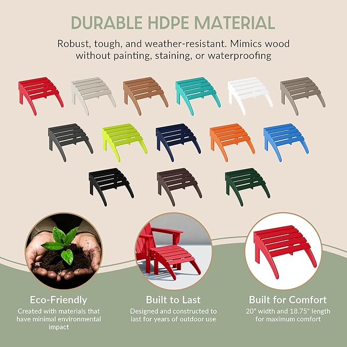 WestinTrends Outdoor Ottoman, Patio Adirondack Ottoman Foot Rest, All Weather Poly Lumber Folding Foot Stool for Adirondack Chair, Widely Used for Outside Porch Pool Lawn Backyard, Red