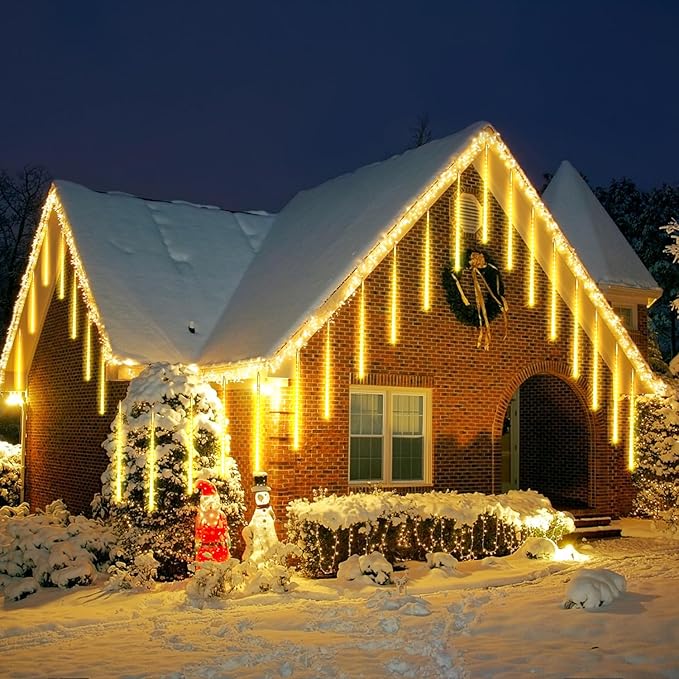 2 Pack Christmas Meteor Shower Rain Lights 12inch, 20 Tube 480 LEDs Icicle Outdoor Raindrop for Xmas Halloween Wedding Party Tree Holiday Decoration, Warm White