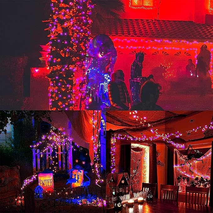 WATERGLIDE 50 LED Outdoor Halloween Lights, 16 FT Mini String Light with 8 Modes, Waterproof Battery Operated Tree Lights for Indoor Outdoor Patio Garden Party Wedding Decoration, Orange & Purple