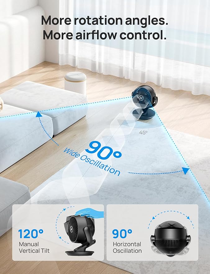Dreo Fan for Bedroom, 13-Inch Oscillating Table Air Circulator Fan for Whole Room, 120ยฐ Tilt Adjustment, 28dB Ultra-Quiet, 70ft Powerful Airflow, 4 Speeds Desk Fans with Remote for Home, Office
