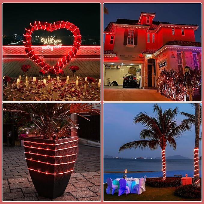 100FT 300 LED Rope Lights Outdoor, Connectable and Flexible Tube Lights with 8 Modes, Waterproof Rope Lighting Indoor for House, Deck, Garden, Backyard, Pool, Patio, Tree Decorations - Red