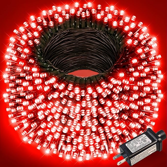262FT 800 LED Christmas Lights, Plug in Christmas Tree Lights Outdoor with Timer and 8 Modes, Green Wire Waterproof String Light for Indoor House Yard Patio Wedding Decorations, Red