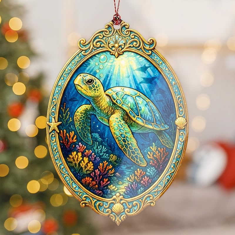 Turtle gifts, turtle gifts for women, sea-turtle decor, turtles, Beach themes, Christmas ornament 2025, Suncatcher Effect stained glass window hanging, car hanging accessories