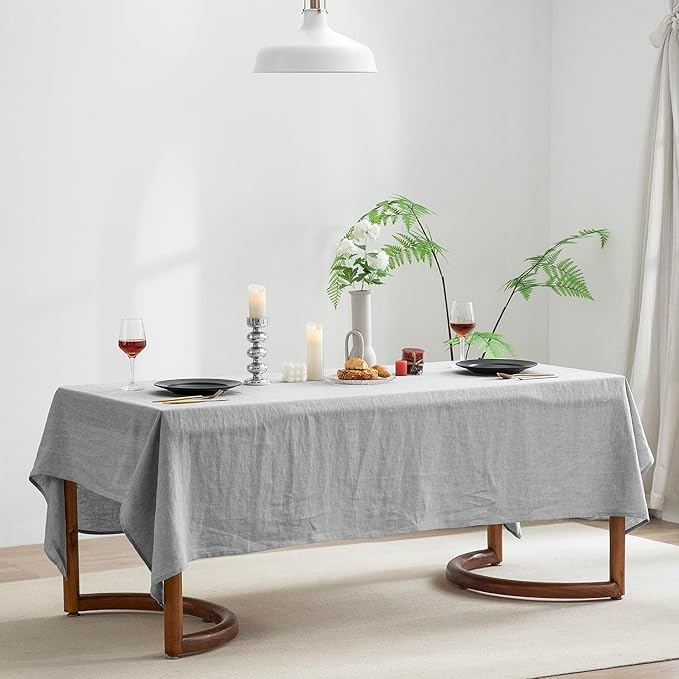 EVERLY 100% Pure Linen Rectangle Tablecloths 60x108Inches for Dining,Buffet Parties,Picnic,Events,Weddings and Restaurants,Decorative Halloween,Thanksgiving Machine Washable Tablecloths-Light Grey