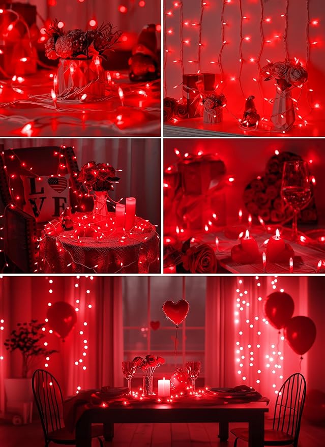 Red Mini Christmas Lights - 39 Feet 100 LED Fairy String Lights with 8 Lighting Modes Waterproof Connectable for Indoor Outdoor Xmas Tree Garland Wreath Holiday Valentine's Day Decoration