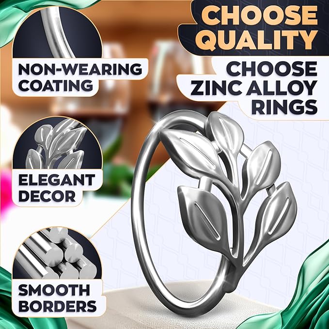 Set of 20 Silver Napkin Rings – Elegant & Sturdy Decorative Napkin Rings | Durable, Reusable & Easy to Clean | Stylish Leaf Design for Weddings, Dinner Parties, Table Decor & Special Celebrations
