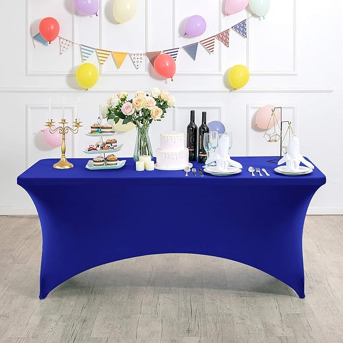 2Pack Spandex Table Cover for 8FT or 4ft or 6ft Table Universal Fitted Stretch Tablecloth for Party, Banquet, Wedding and Events-Royal Blue