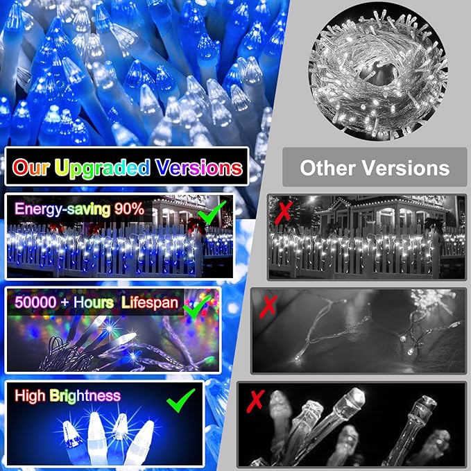 1620 LED Christma Lights with 360 Drops, 164ft Outdoor Hanging lights with 8 Modes & Timer Memory, Outsite Waterproof Curtain String Lights for Front House Fence Tree Holiday Decorations Blue & White