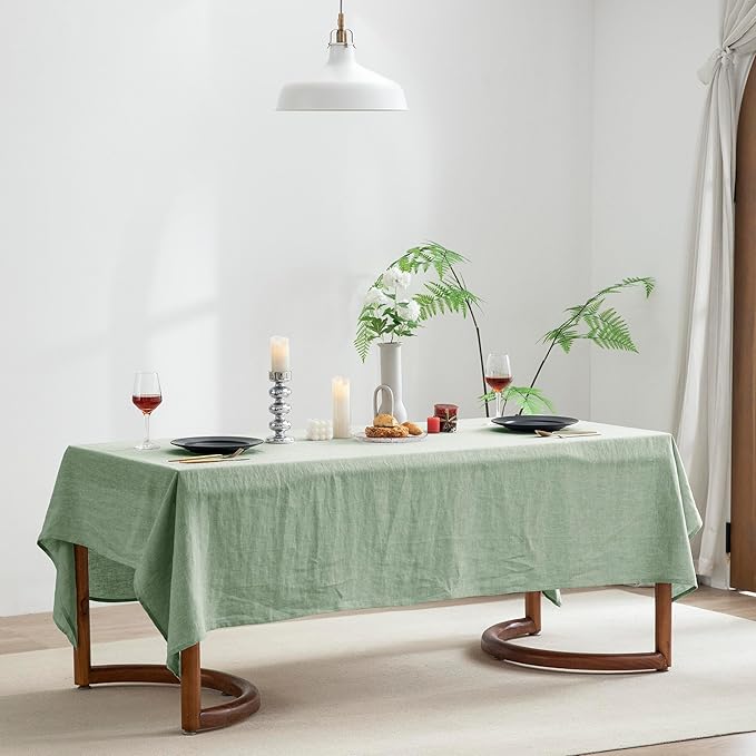 EVERLY Linen Rectangle Tablecloths 60x84 Inches for Dining Room Kitchen Buffet Parties Picnic Events Weddings and Restaurants, Decorative Halloween Thanksgiving Machine Washable Tablecloths-SaGa Green