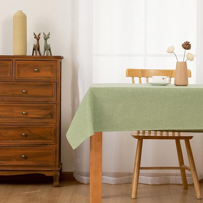 Hiasan Faux Linen Rectangle Tablecloth - Wrinkle and Stain Resistant Washable Table Cloth for Kitchen Dining Room Holiday Table Cover for Dinner, Green, 60 x 84 Inch