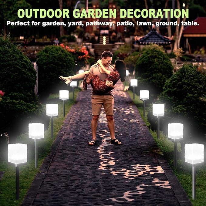 Solar Garden Lights Outdoor - Waterproof Solar Powered Pathway Light with LED Ice Brick Design - Auto On/Off Decorative Lighting for Tables, Grounds, Lawns & Walkways (Cool White, 1 Pack)