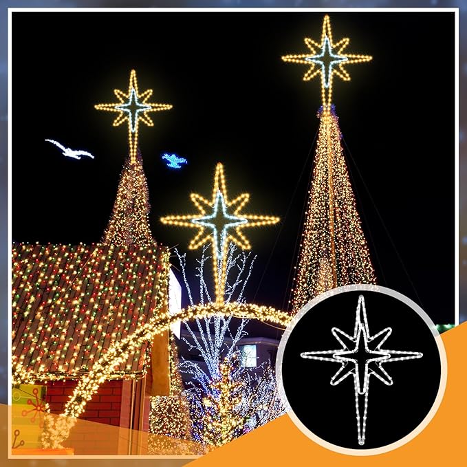 28" Christmas Star of Bethlehem LED Star Hanging Lights Nativity Holy Family Light for Door Window Porch Wall Decoration Plug Operated Lighted Hanging Tree Topper(White, Warm Light)