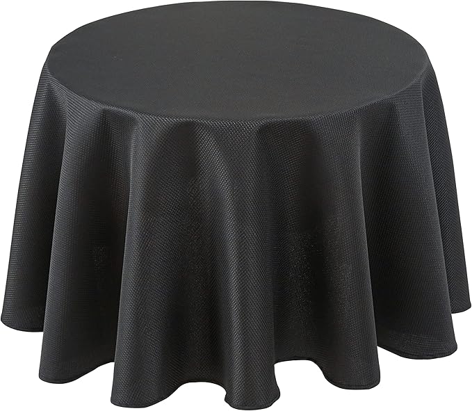 Biscaynebay Textured Fabric Round Tablecloths 70", Black Water Resistant Washable Table Cloth Circle Folding Table Covers for Dining, Kitchen, Wedding, Parties etc