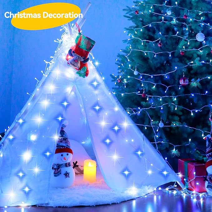 4 Pack 60LED Christmas Fairy Lights Battery Operated - 20FT Twinkle Lights with 2 Lighting Modes Indoor, Waterproof Led Fairy String Lights for Bedroom, Classroom, Dorm, DIY Decor, Blue & White