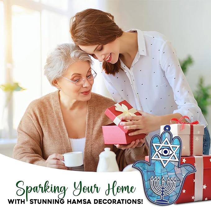 FLAGWIX Hanukkah Gifts for Women Men - Double Layered Hanging Suncatcher 6 in - Christmas Birthday Spiritual Good Luck Housewarming Gifts for Mom Dad Friends, Hamsa Hand Fatima Home Decor
