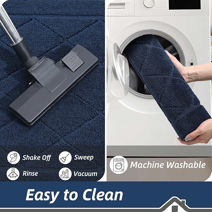 BEQHAUSE Dirt Trapper Door Mat 36" x 60", Doormat Non-Slip Entryway Rugs Washable, Dog Door Mat Stain Resistant and Absorbent Welcome Floor Mat for Front Back Door, Muddy Wet Shoes & Paws, Navy Blue