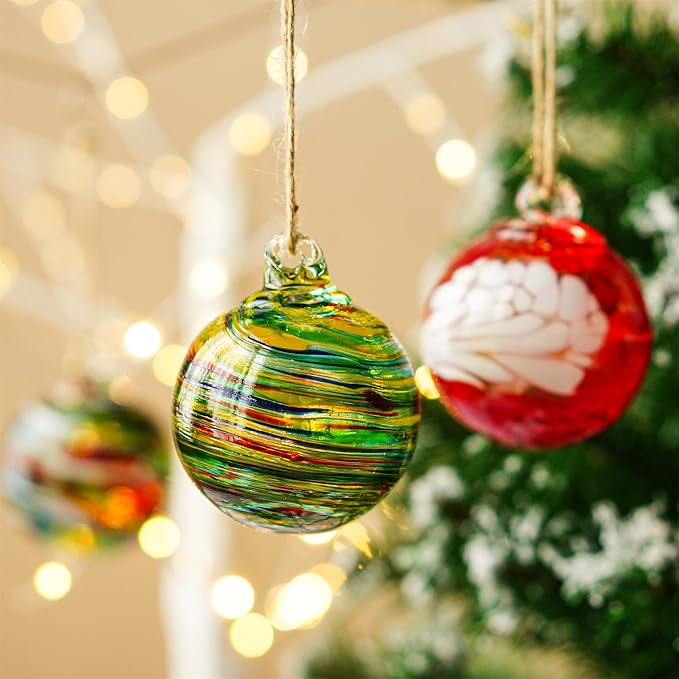 6pcs Hand-Blown Glass Christmas Ornaments Balls Hanging Friendship Balls Glass Witches Ball Gazing Ball for Home Window Outdoor Garden Patio Décor Gifts for mom