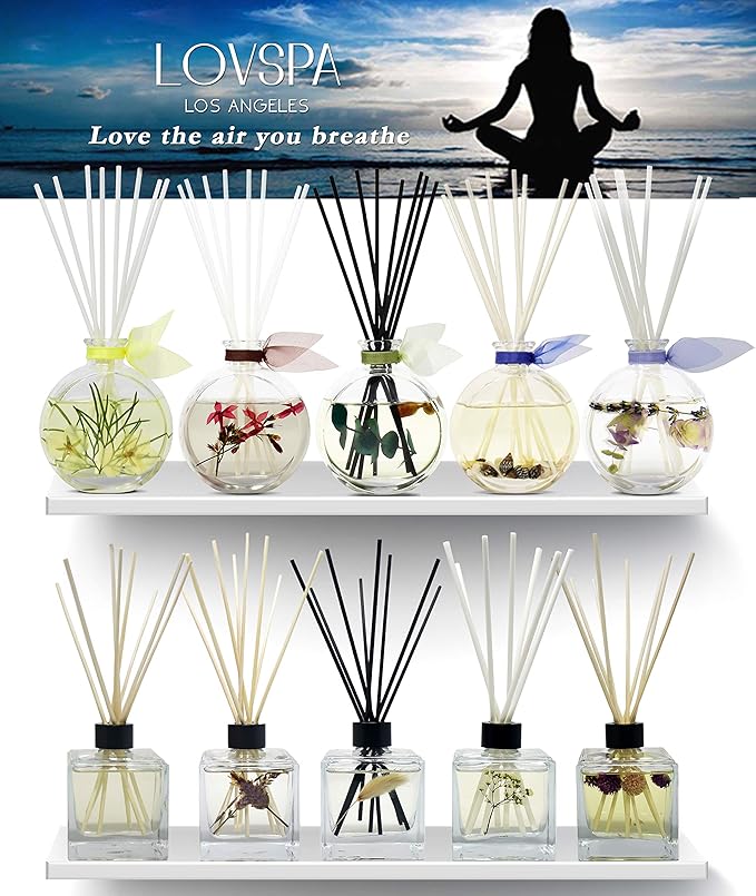 LOVSPA Reed Diffuser Set, Lavender Vanilla Scented Oil Diffuser with Sticks, Home Fragrance Accessories for Bathroom Shelf Decor, Aroma Diffusers for Home or Office Desk, USA Made