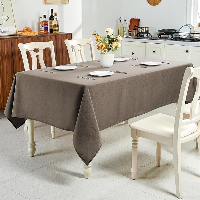 IVAPUPU Textured Linen Table Cloth for Rectangle Tables - Mocha Tablecloths Rectangular Waterproof Wrinkle Free Wipeable Dining Table Cover for Spring Wedding Birthday Kitchen Decor, 52 x 70 Inch