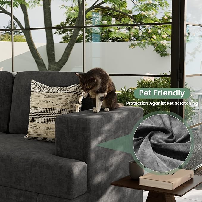 2 Piece Set Comfy Sofa Couch, 2 3-Seater Sofa with Deep Seats, Modern Sleeper Couch for Living Room, Dark Grey Chenille