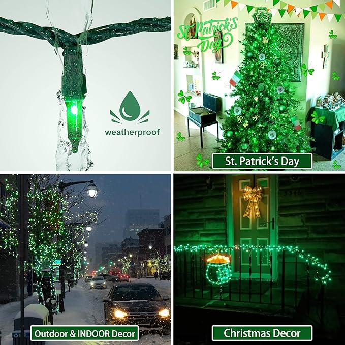 Hopolon Green Christmas Lights,50 Count 2PACK Green Wire 13 Feet Incandescent Mini Christmas Lights Plug in for Outdoor Indoor Halloween Tree Wedding Holiday Lighting Decor(2pcs Green)
