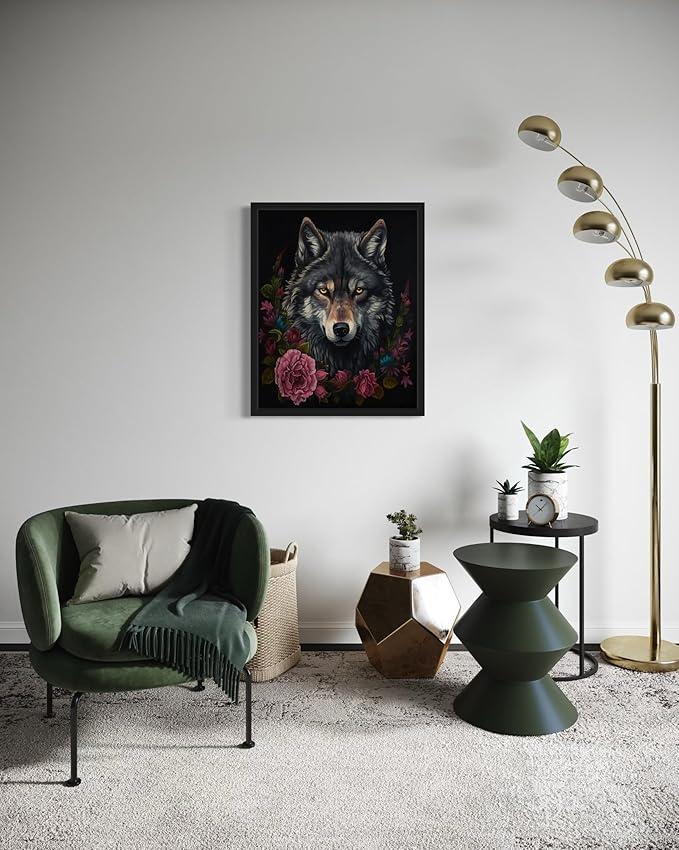 Vintage Wolf Poster Art Print, Halloween Scary Wall Art Academia Spooky Painting Decoration for Horror Prints, Gothic Posters Bedroom Decor 89 (Vintage Wolf, 16 x 20 inches, Black Frame)