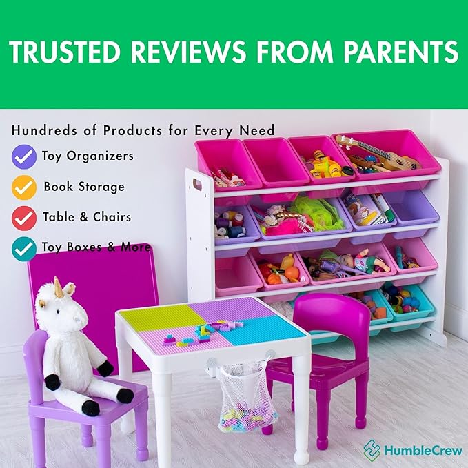 Humble Crew 9-Bin Toy Organizer – Forever Natural White/Pink/Purple/Aqua Plastic Bins, 3-Tier Storage Solution for Kids' Playrooms and Nurseries