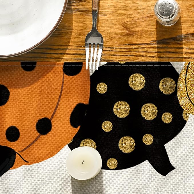 Artoid Mode Polka Dot Halloween Jack-O-Lantern Pumpkin 2PCS Table Runner, Holiday Kitchen Dining Table Decoration Home Party Decor 13x72 Inch