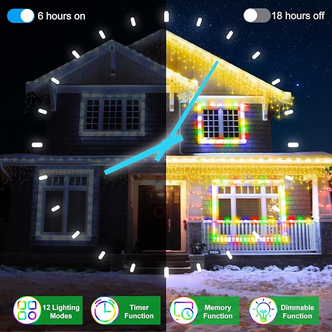 132FT 1332 LED Outdoor Christmas Lights - 296 Ice Drops, 12 Pro Modes with Timer Memory & Brightness, Waterproof Hanging Ice String Light for Holiday Wedding Garden Fence House Decor (Warm White)
