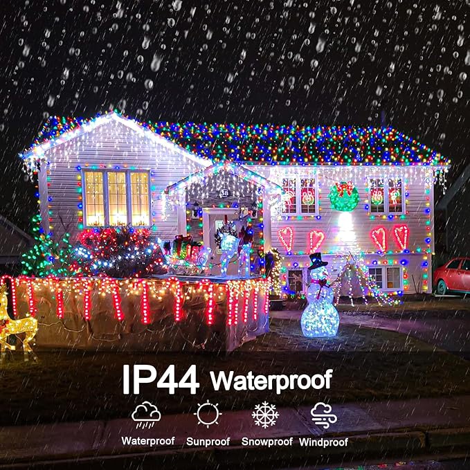 99ft 1216LED Icicle Lights for Outside, White Christmas Lights for House Patio Yard Porch Backyard Holiday Garden Xmas Exterior Decoration, Waterproof Twinkle Cluster Light Hanging Light All Year