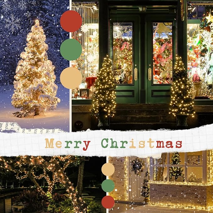 Solar String Lights Outdoor Waterproof 4PK 400LED 132FT Twinkle Lights Auto On/Off Solar Powered LED Fairy Light Green Wire with 8 Modes for Christmas Tree Party Wedding Garden Decoration (Warm White)