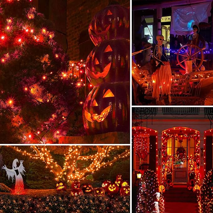 2 Pack 400 LED Solar String Lights, 8 Modes Solar String Lights for Outside, Waterproof and Solar Powered Outdoor String Lights for Holiday Christmas Yard Garden Tree Wedding Party (Orange)
