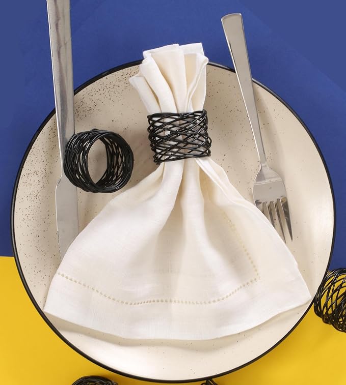 12 PCS Heavy Duty Metal Napkin Rings Set - Elegant Round Mesh Design for Table Decor, Durable Serviette Holders for Wedding, Dinner Party, Everyday Use (Black) - ALPHA Living HOME