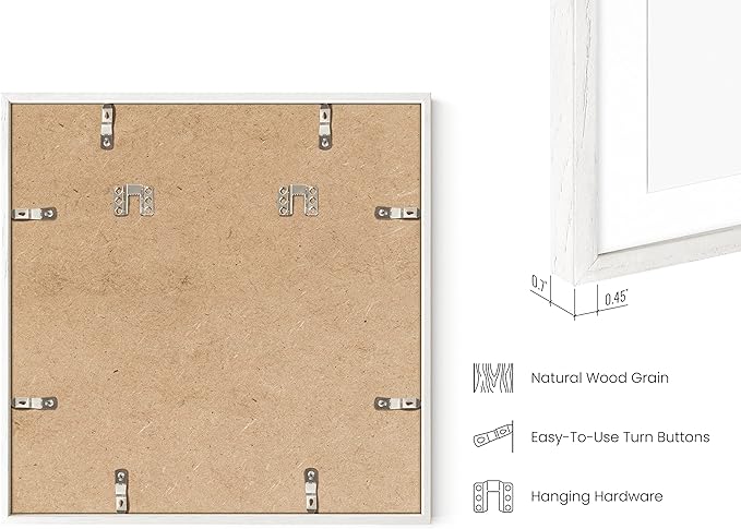 HAUS AND HUES Solid Oak 16”x16” Picture Frame Matted to 12”x12” - 16X16 Square Picture Frame with Mat for 12x12 Picture, White Wood Frame, 16 x 16 Frame with Mat for 12x12 Photo,16x16 Frame with Mat