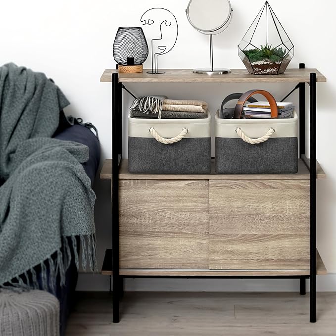 SIMPLE HOUSEWARE Large Fabric Storage Bin, 15.7" x 12" with Braided Handles, 3 Pack, Dark Gray