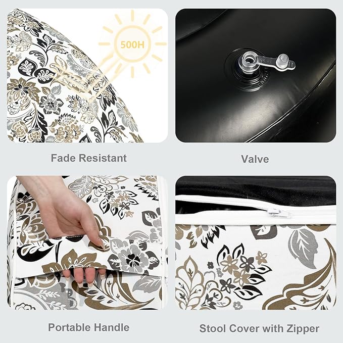 LVTXIII Inflatable Stool Ottoman Footrest with Handle, Decorative Fade-Resistant Foot Stool, Indoor or Outdoor Pouf for Home Garden and Camping Use, 21x21x9, Dailey Tan