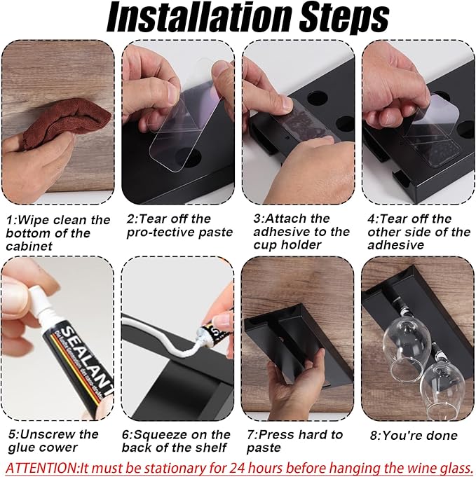 2Pcs Wine Glass Holder,Stemware Rack Plastic Punch-free Hanging Under Cabinet for Bar,Kitchen and Restaurant (black)