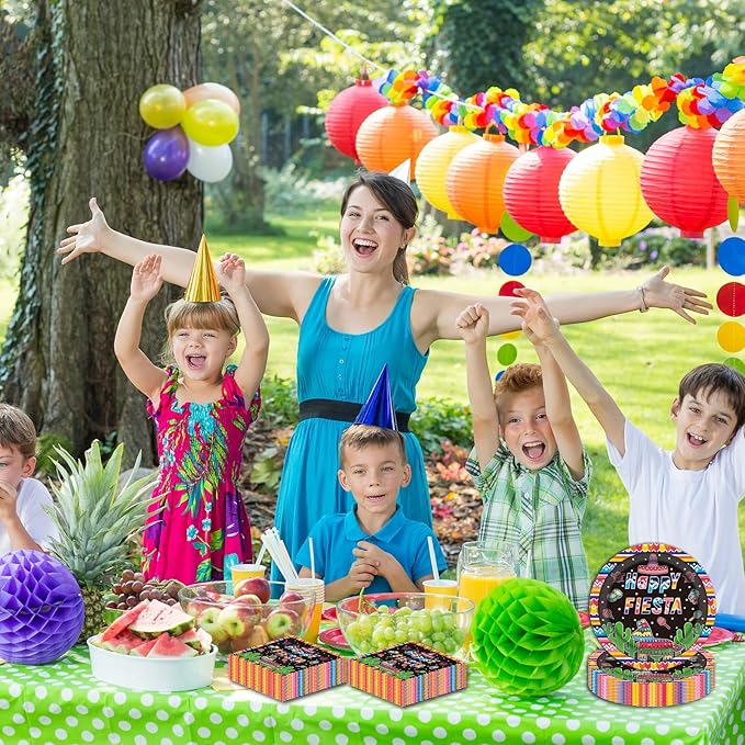 Mexican Party Paper Plates and Napkins Disposable Fiesta Party Supplies 9 inch 20 pcs Dessert Cake Plates & 20 pcs Napkins Tableware for Fruit Cake Party Decorations