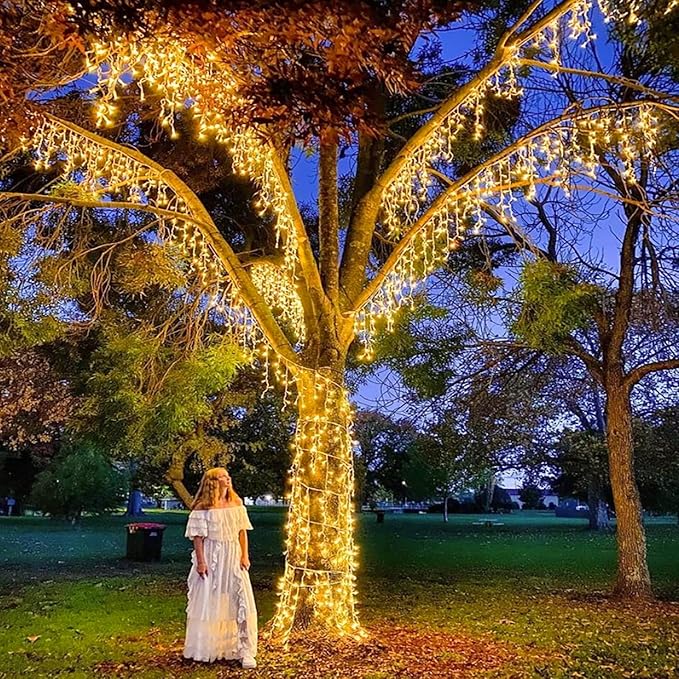 99ft Icicle Lights for Outside, Warm White Christmas Outdoor Indoor, 1216 LED Twinkle Strings with 228 Drops for Thanksgiving Room Home Wall Bedroom Window Decorations
