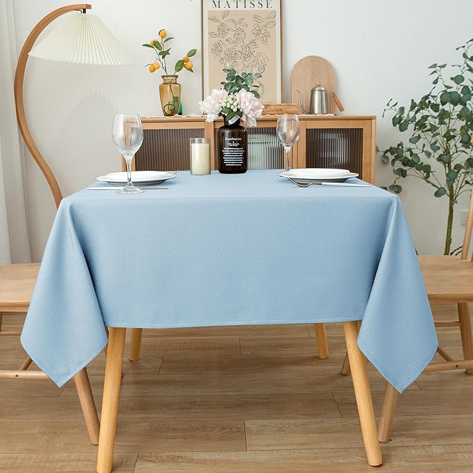 Biscaynebay Fabric Square Tablecloths 60x60 Inches, Light Blue Water Resistant Spill Proof Table Cloth Small Card Folding Table Covers Linen for Dining, Kitchen, Wedding and Parties, Machine Washable