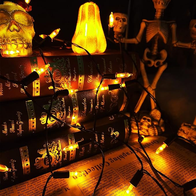 100 LED Orange Halloween Lights, 2 Pack 17FT Mini String Lights Battery Operated Orange Fairy Light 8 Modes Timer Waterproof for Indoor Outdoor Patio Tree Holiday Party Fall Halloween Decor