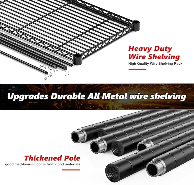 REIBII 1500LBS Storage Shelves Metal Shelving Unit 61.7''W Wire Shelving, 5 Tier Pantry Shelves Kitchen Shelves Adjustable Wire Shelf for Garage Shelving Heavy Duty, 61.7" W*72.4" H*15.8" D