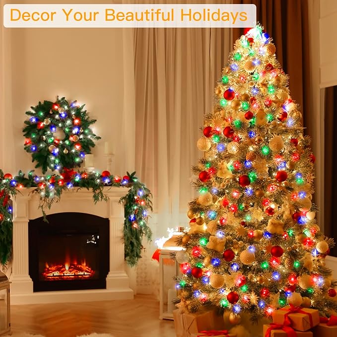 Ollny Christmas String Lights Indoor Outdoor 200LED/66FT Multicolored to Warm White Color Changing with Remote Control Timer 11 Lighting Modes Waterproof for Bedroom House Easter Xmas Decorations