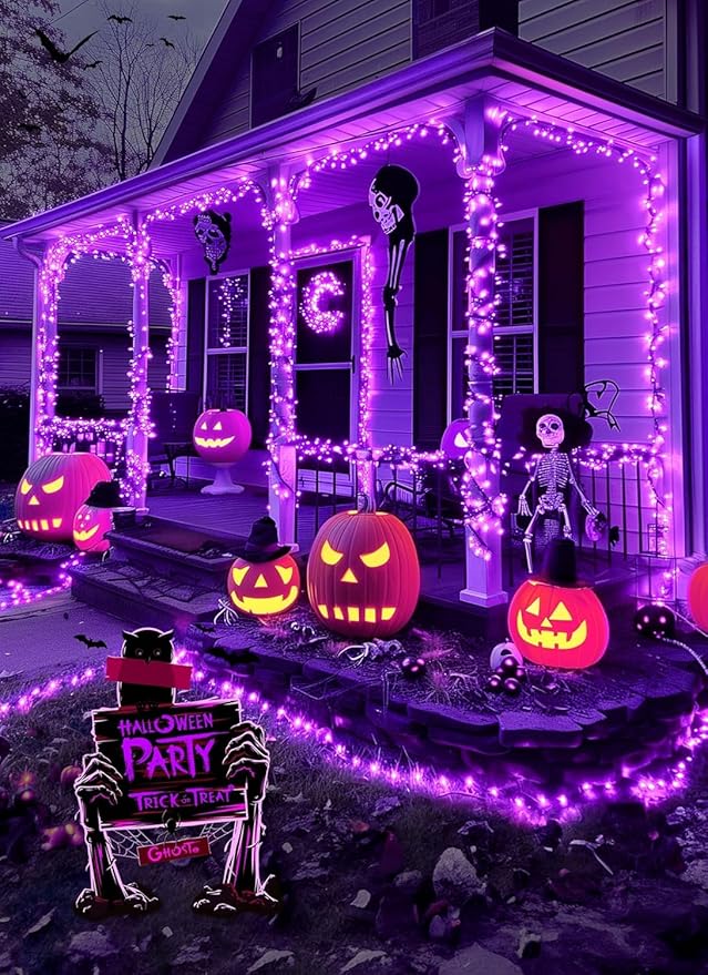 Battery Operated Halloween Indoor String Lights, 8 ft 20 LED Purple Mini Cluster Tree Lights with Timer, Indoor Outdoor Patio Garland Window Decor for Party Christmas Halloween Decorations