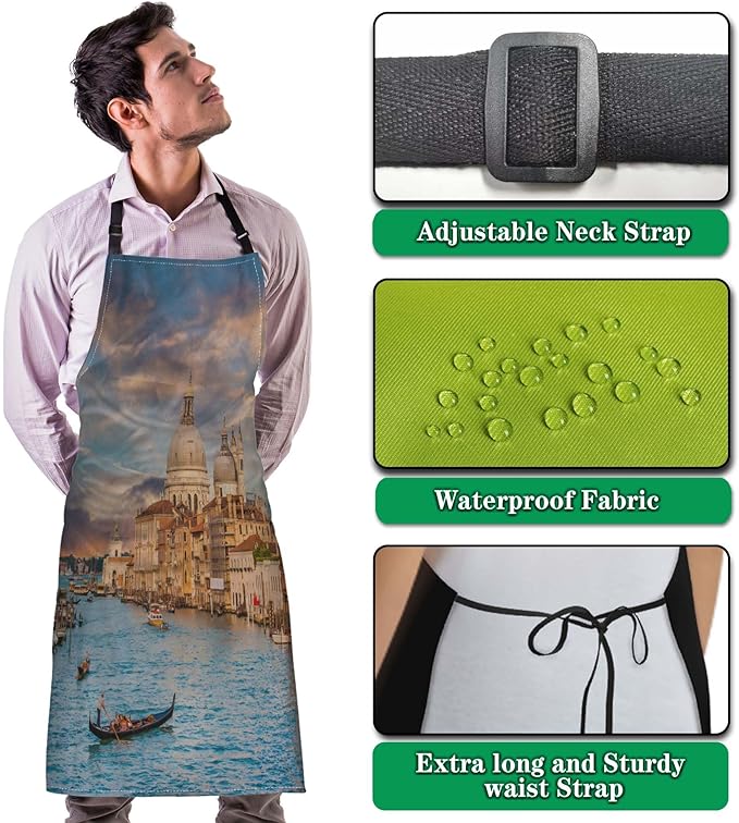 Garden Apron for Women Sunset in Venice Fun Aprons for Men for Kitchen Cooking Restaurant BBQ Painting Crafting Gardening 27” (W) x 31” (H), Waterproof Apron