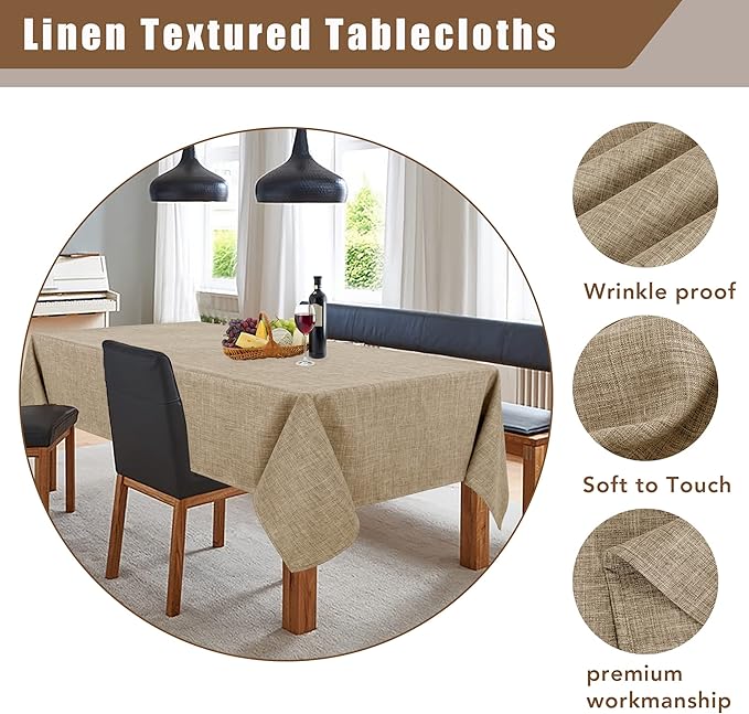 Fitable Faux Linen Tablecloth Rectangle 60 x 120 Inch - Rustic Fabric Table Cloth for 8 Foot Tables, Nature Faux Burlap Table Cover for Kitchen Dining, Party, Farmhouse
