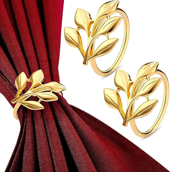 Gold Napkin Rings Set of 20 – Durable Metal Napkin Rings | Easy to Clean, Fits Various Napkin Styles | Elegant Leaf Design for Dinner Parties, Large Gatherings, Special Events & Dining Table Decor