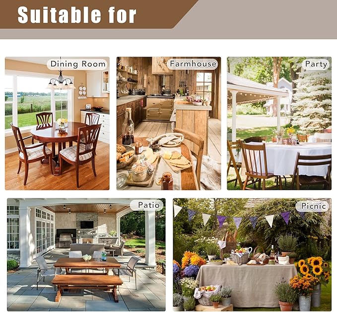 Fitable Faux Linen Tablecloth Rectangle 60 x 84 Inch - Fabric Neutral Table Cloth for 6 Foot Tables, Stone Flax Look Kitchen Table Cover for Farmhouse, Dining, Party, Outdoor Picnic, Camping