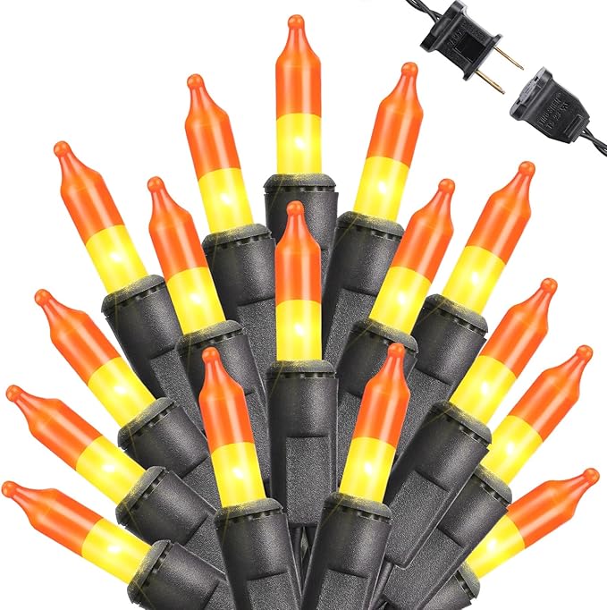 Toodour Candy Corn Halloween Lights, 25ft 100 Count Incandescent Halloween String Lights, UL Certified Connectable Mini Bulbs Yellow & Orange Light for Home, Garden, Porch, Party, Yard, Indoor Decor