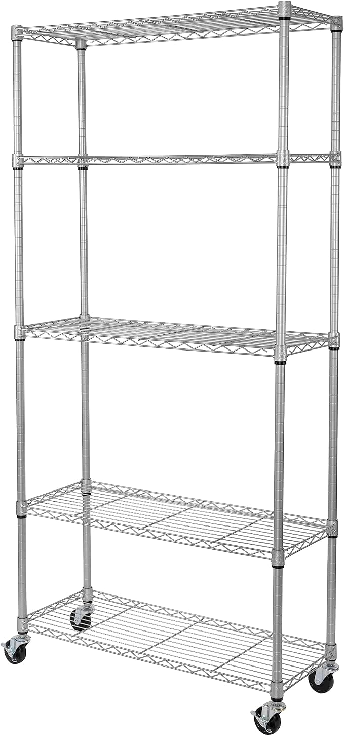 Seville Classics UltraDurable Heavy Duty NSF Solid Steel Wire Rack Storage Unit, Organizer for Garage, Warehouse, Office, Restaurant, Classroom, Kitchen, Silver, 5-Tier Shelving, 36" W x 14" D